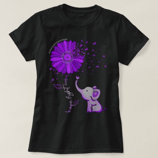 Hope Fight Cure Elephant Alzheimer's Lila Band T-Shirt (Design vorne)