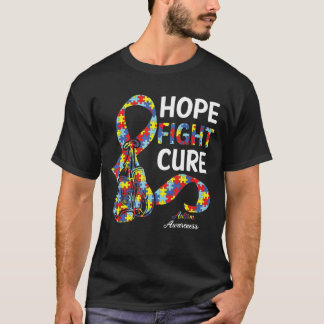 Hope Fight Cure Puzzle Pieces Ribbon Autistic Awar T-Shirt