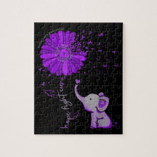 Hope Fight Cute Elephant Alzheimer's Purple Ribbon Puzzle