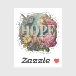 Hope Floral Typografie mit Vögeln und botanisch Aufkleber