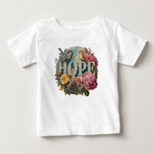 Hope Floral Typografie mit Vögeln und botanisch Baby T-shirt