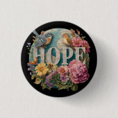 Hope Floral Typografie mit Vögeln und botanisch Button (Vorderseite)
