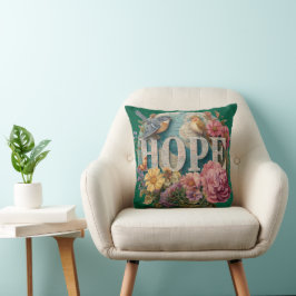 Hope Floral Typografie mit Vögeln und botanisch Kissen