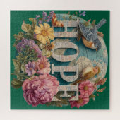 Hope Floral Typografie mit Vögeln und botanisch Puzzle (Horizontal)