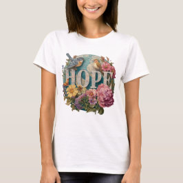 Hope Floral Typografie mit Vögeln und botanisch T-Shirt