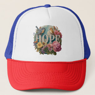 Hope Floral Typografie mit Vögeln und botanisch Truckerkappe
