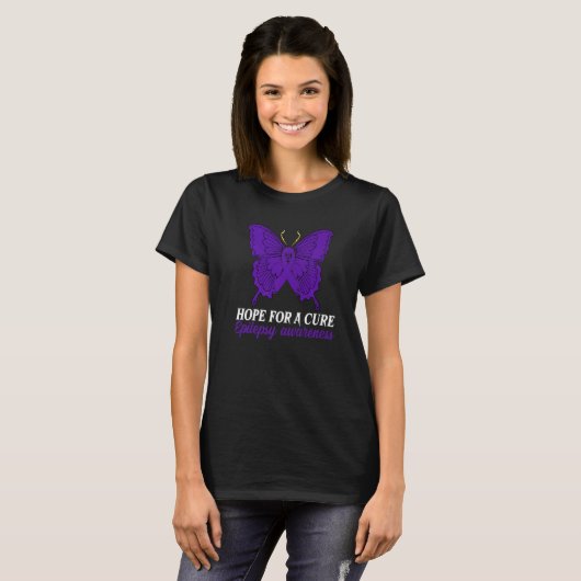 Hope For A Cure Purple Ribbon Butterfly Epilepsy A T-Shirt (Vorne ganz)