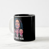 Hope Hate Heal Rise Kamala 2024 Zweifarbige Tasse (Vorderseite Links)
