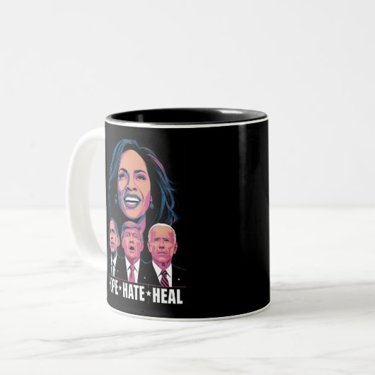 Hope Hate Heal Rise Kamala 2024 Zweifarbige Tasse (Vorderseite Links)