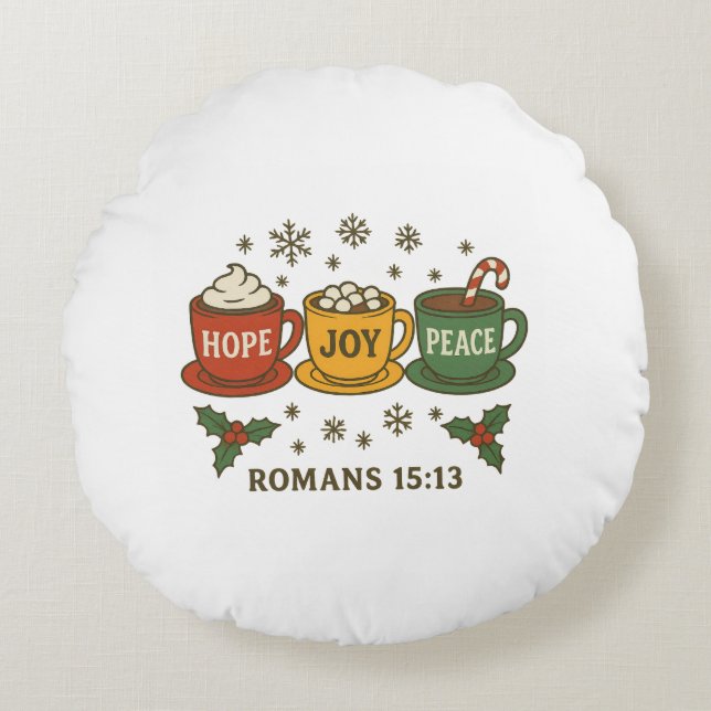 Hope, Joy and Peace Holiday Rundes Kissen (Vorderseite)