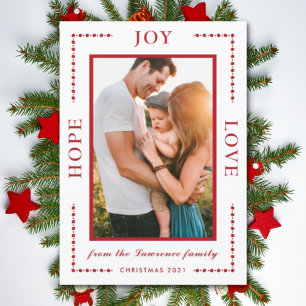 Hope Joy Liebe Modernes Foto Rotes Weihnachtsfest Feiertagskarte