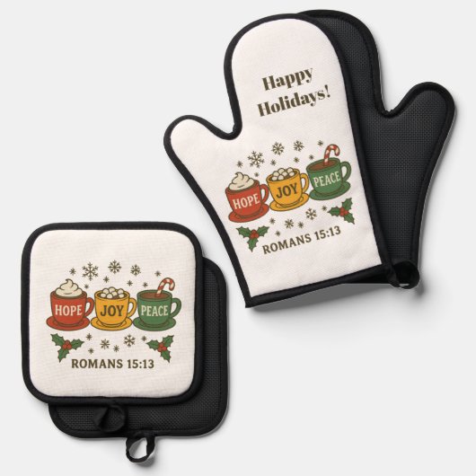 Hope joy Peace and Cocoa Ofenhandschuh & Topflappen-Set (Vorderseite/Rückseite)