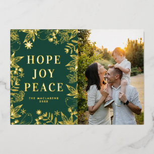 Hope Joy Peace Green and Gold Religious Foto Folien Feiertagskarte