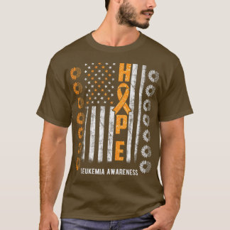 Hope Leukemia Awareness American Flag Sunflower Pr T-Shirt