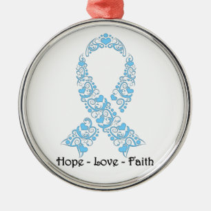 Hope Light Blue Awareness Ribbon Silbernes Ornament