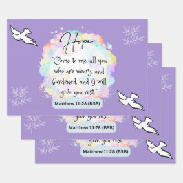 Hope Message - Matthew 11-28 - 3 Sheets Wrap Paper Geschenkpapier Set