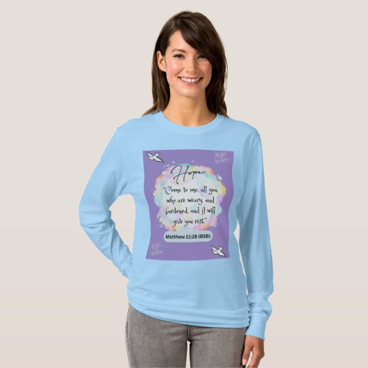Hope Message - Matthew 28-14 - Long Sleeve Lt Blue T-Shirt (Vorne ganz)