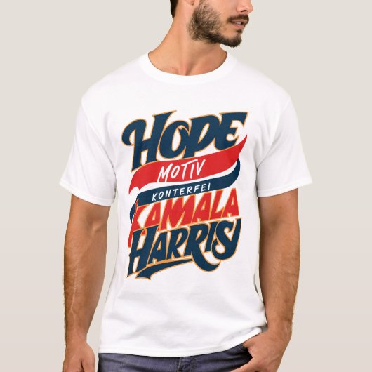 HOPE Motiv KAMALA HARRIS Konterfei Blau Rot T-Shirt (Vorderseite)