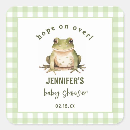 Hope On Over Frog Baby Shower Quadratischer Aufkleber (Vorderseite)