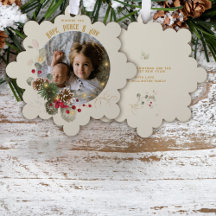 Hope, Peace, Joy Gold Red Holly Photo Keepsake