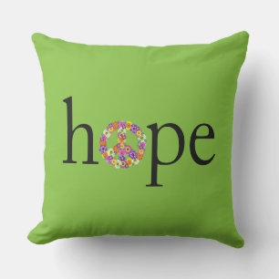 Hope & Peace Sign Floral on Lime Green Kissen
