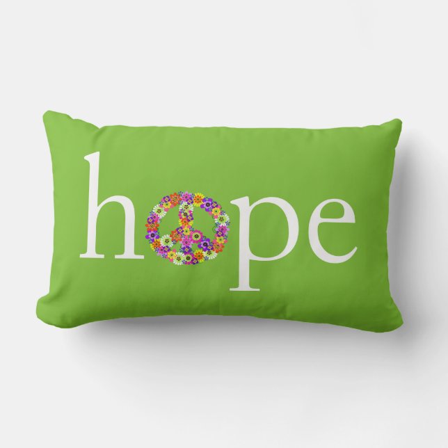 Hope & Peace Sign Floral on Lime Green Lendenkissen (Vorderseite)