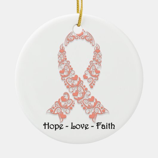 Hope Peach Awareness Ribbon Keramikornament (Vorne)