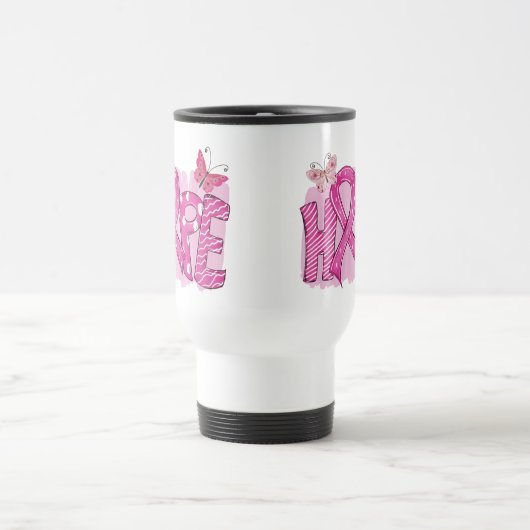 HOPE Pink Ribbon Schmetterling Kämpfen Brustkrebs Reisebecher (Mittel)