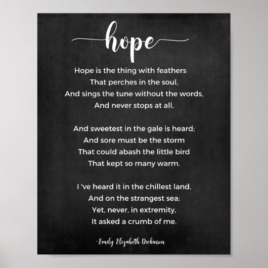 Hope Poem Black and White Poster (Vorne)