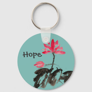 Hope Positives Zitat Wasserfarben Floral Lotus Schlüsselanhänger