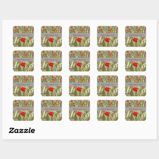 Hope Prayers Liebe Bereavement Card mit Mohn Quadratischer Aufkleber (Blatt)
