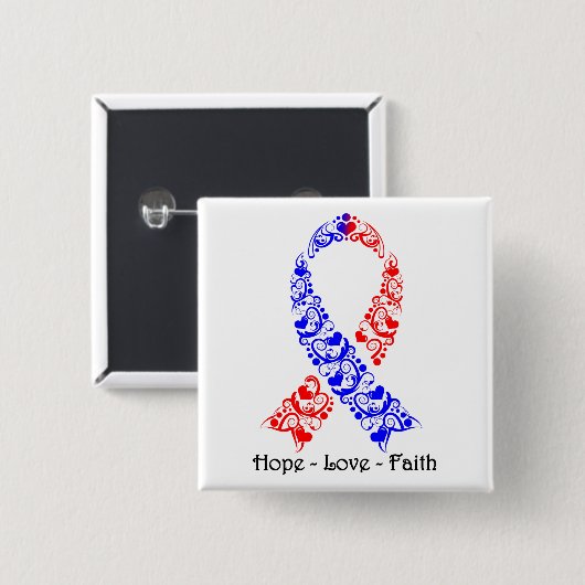 Hope Red and Blue Awareness Ribbon Button (Vorne & Hinten)