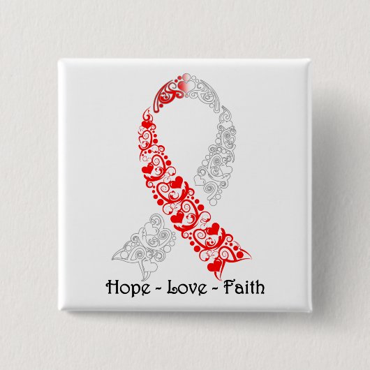 Hope Red and White Awareness Ribbon Button (Vorderseite)