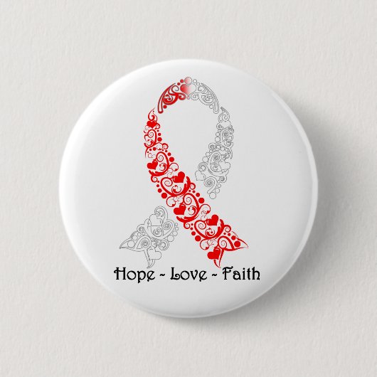 Hope Red and White Awareness Ribbon Button (Vorderseite)