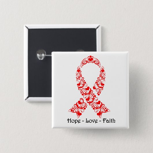 Hope Red Awareness Ribbon Button (Vorne & Hinten)