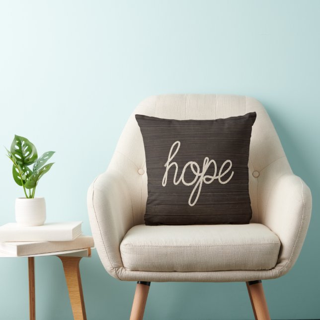 HOPE Seil Text auf dunklem Holz Kissen (Stuhl )