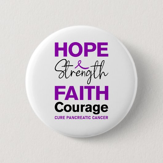 Hope Strength Faith Cure Purple Pancreatic Cancer Button (Vorderseite)