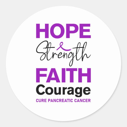 Hope Strength Faith Cure Purple Pancreatic Cancer Runder Aufkleber (Vorderseite)