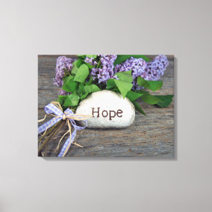 Hope text on rock with lilacs leinwanddruck