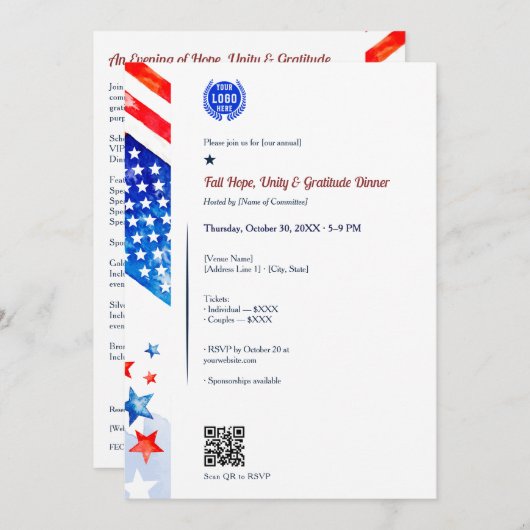 Hope Unity Gratitude Logo Flag Fundraiser Dinner Einladung (Vorne/Hinten)