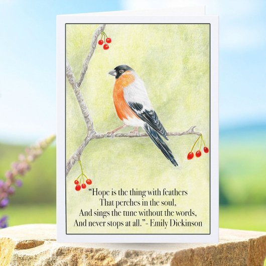 Hope with Bull Finch and Emily Dickinson's Quote  Karte