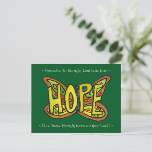 Hope Word Art Butterfly Wings Custom Einladungen (Stehend Vorderseite)