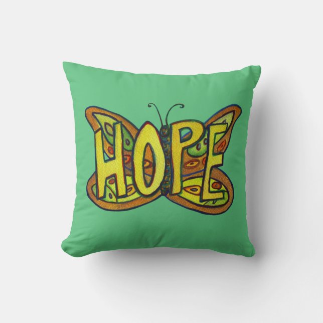Hope Word Art Green Butterfly Accent Throw Pillows Kissen (Vorderseite)