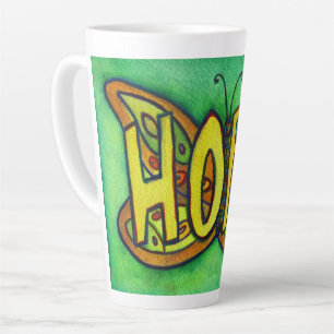 Hope Word Art Green Butterfly Wing Cup Latte Tasse