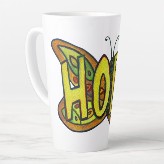 Hope Word Art Green Butterfly Wing Cup Latte Tasse (Linke Ecke)