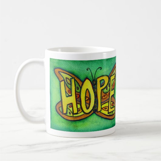 Hope Word Art Green Butterfly Wings Coffee Tasse (Links)
