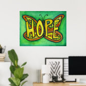 Hope Word Green Butterfly Art Print Poster (Heimbüro)