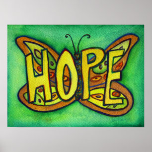 Hope Word Green Butterfly Art Print Poster