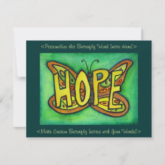 Hope Word Green Butterfly Custom Art Einladungen (Vorderseite)