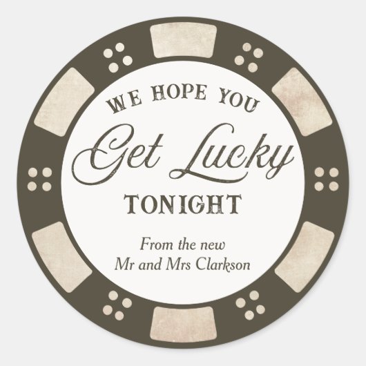 Hope You Get Lucky Wedding Rustic Poker Runder Aufkleber (Vorderseite)